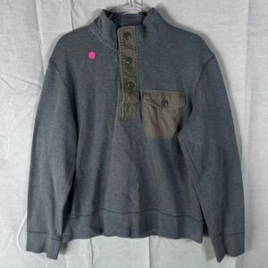 Eddie Bauer Sport Shop Vintage Men's L Gray Cotton 1/4 Button Pullover Sweater